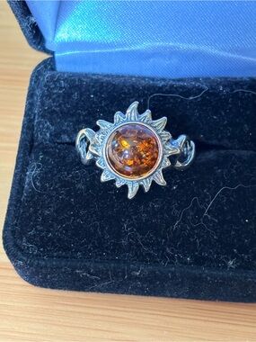 Or Paz Amber Sunburst Ring in Silver NWOT box not included